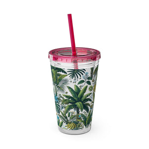 Tropical Tumbler with Straw | 16 oz: More Tropical Palms, White