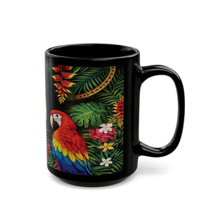 Tropical Parrot Black Mug – Colorful Macaw Coffee Cup (11oz/15oz)