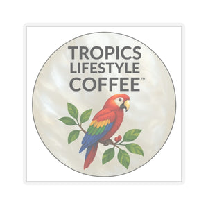 Tropics Lifestyle Coffee Parrot Logo Sticker — Kiss-Cut Decal
