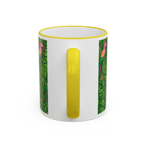 Accent Rim & Handle Coffee Mug ~ Parrot Family, Pink