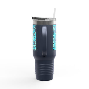 Insulated Travel Mug, 40oz / Coral Reef Threads, Turquoise - Perfect for Outdoor Adventures