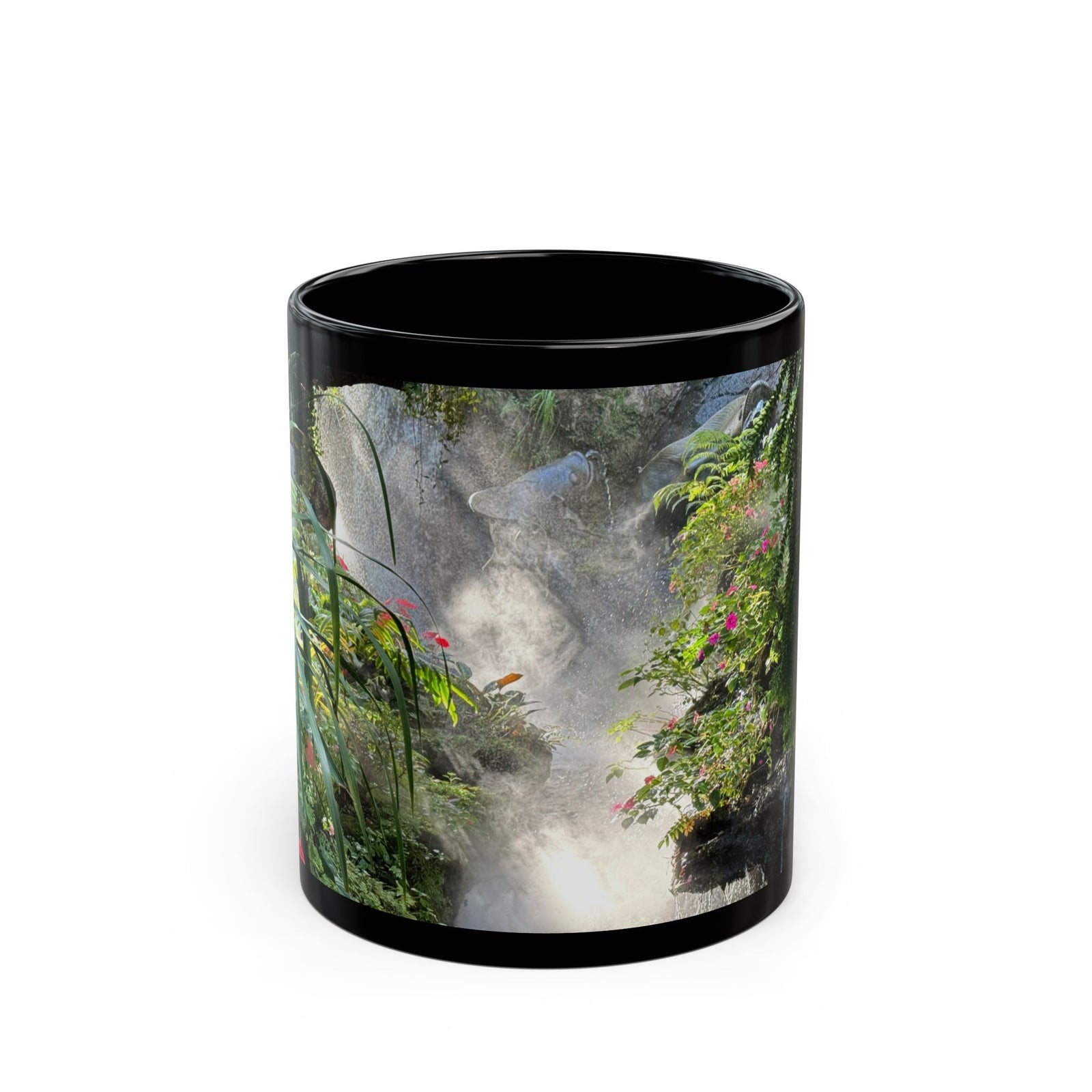 Black Coffee Mug - Misty Rainforest River