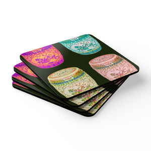 Coaster Set/4 - Pop Art Porcelain Stools, Black