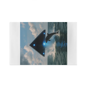 Tropical Microfiber Coffee/Tea Towel – UFO & Dolphin, White