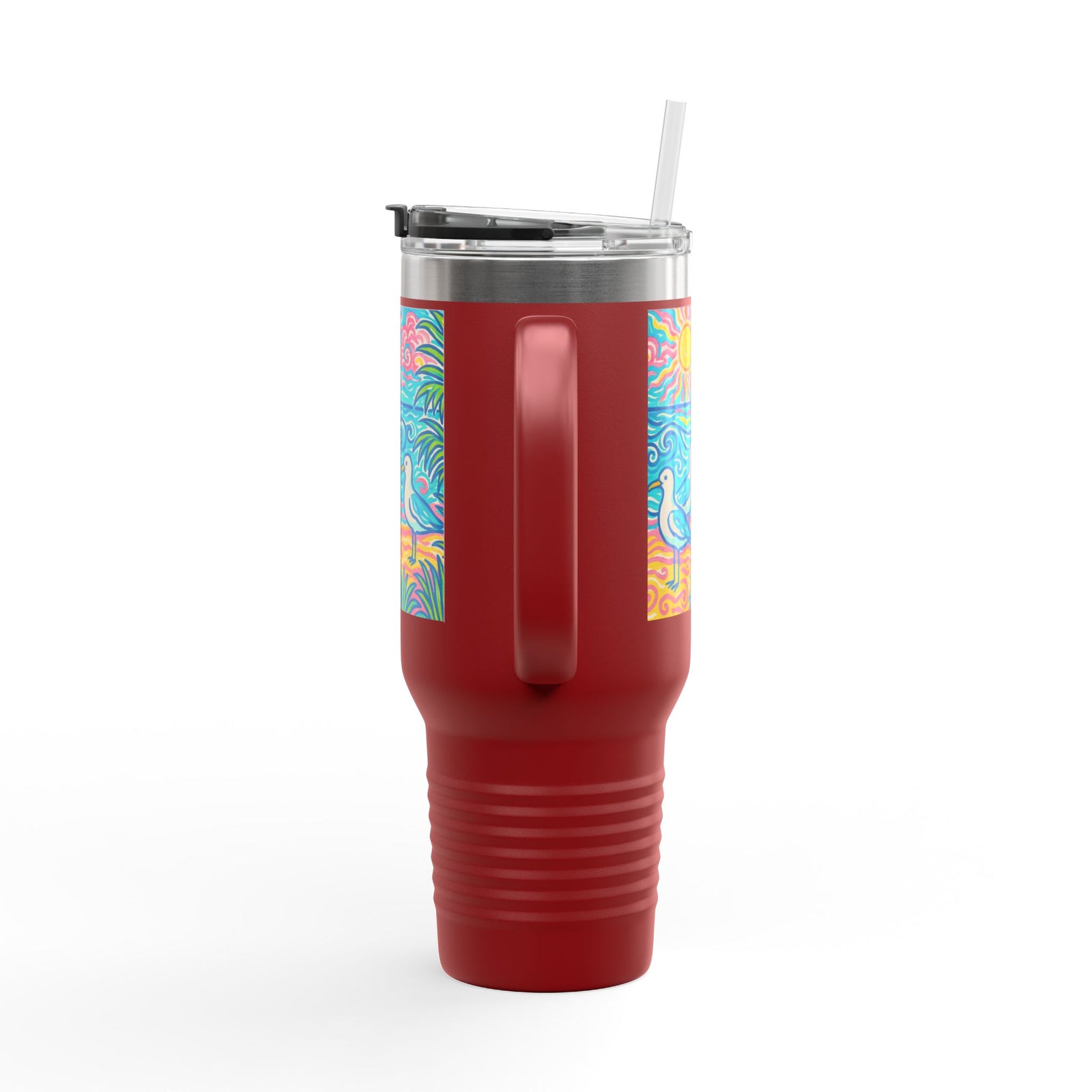 Insulated Travel Mug, 40oz / Tropical Beach Seagulls - Perfect for Outdoor Adventures