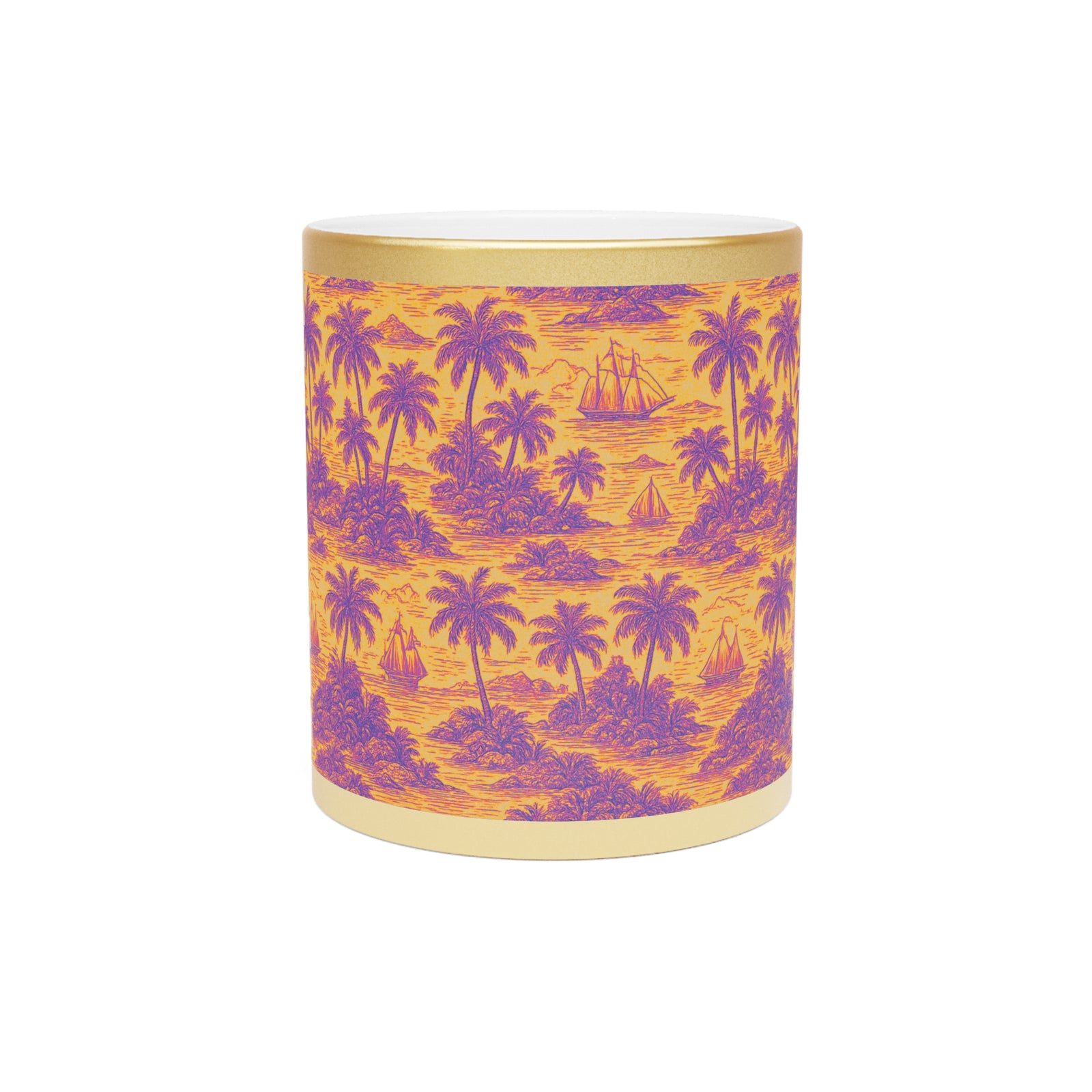 Tropical Metallic Mug, Gold or Silver - Tropical Trip Toile, Purple/Orange