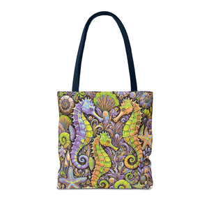 Seahorse Trio Tote Bag, Yellow & Purple - 3 Sizes