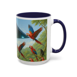 Accent Coffee Mug (11, 15oz), 8 Colors - UFO and Macaws