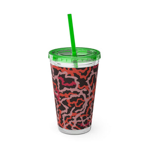 Tropical Tumbler with Straw | 16 oz: Coral Threads, Red