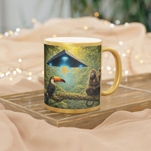 Tropical Metallic Mug, Gold or Silver - UFO & Monkey Familiy