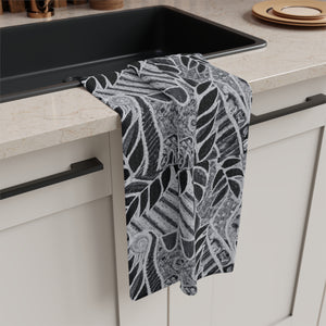 Tropical Microfiber Coffee/Tea Towel ~ Botanical Amazon Whimsy, Black