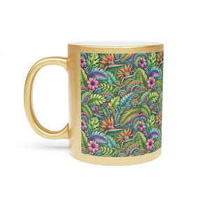 Tropical Metallic Mug, Gold or Silver: Rainforest Blooms