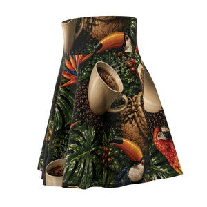 Tropical Parrot Skater Skirt — Tropics Coffee Floral Print