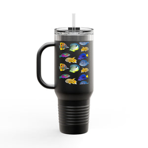 School of Fish/White Insulated Travel Mug - 40oz - Perfect for Outdoor Adventures