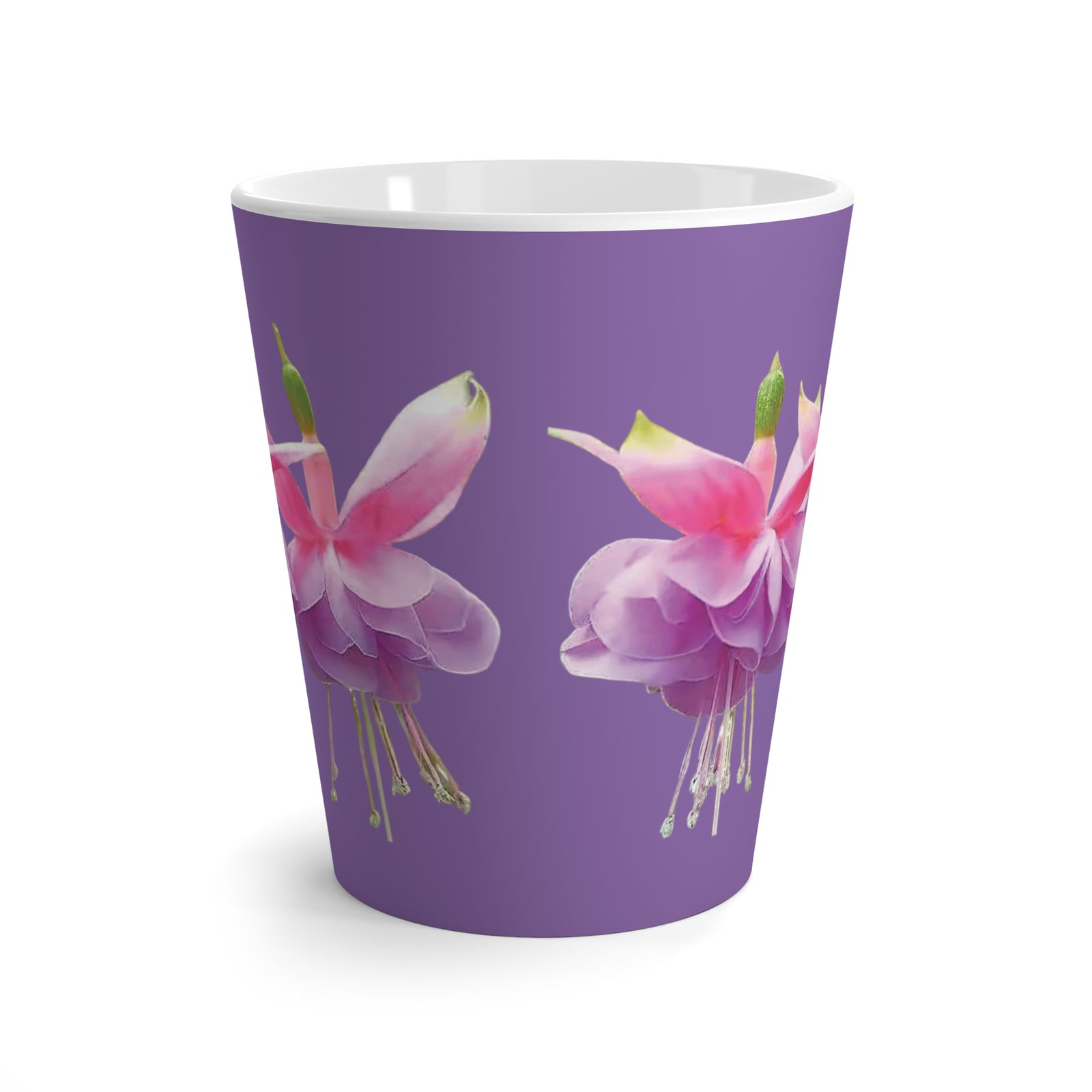 Latte White Mug, Floral - Tropical Fuschsias/Lt. Purple
