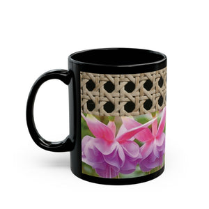 Black Coffee Mug - Wicker & Pink Fuschias