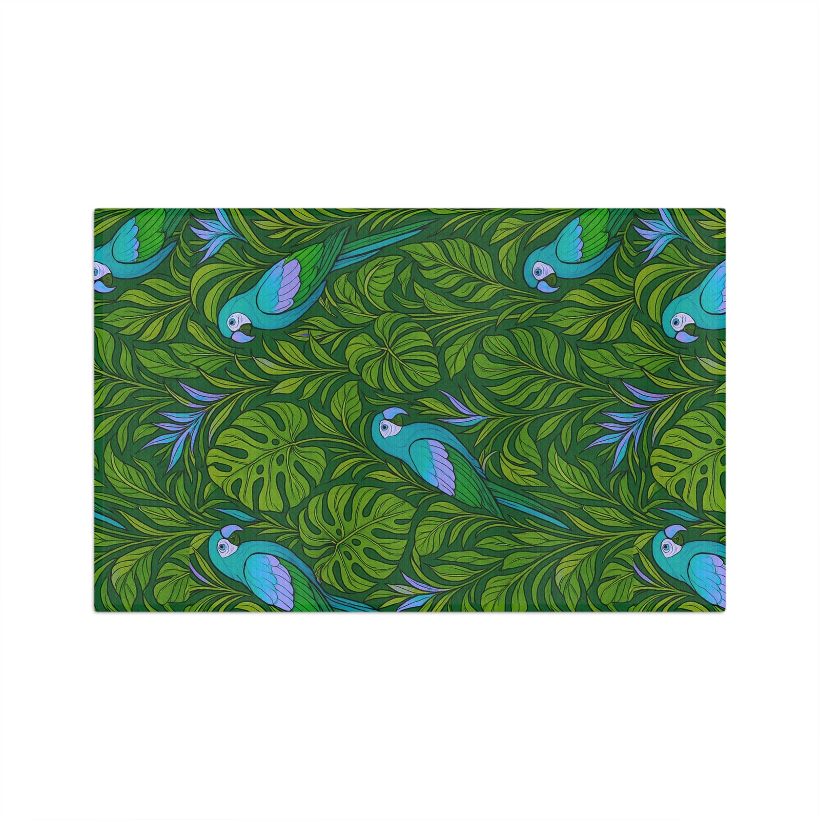 Tropical Microfiber Coffee/Tea Towel – Rainforest Parrot Family, Blue