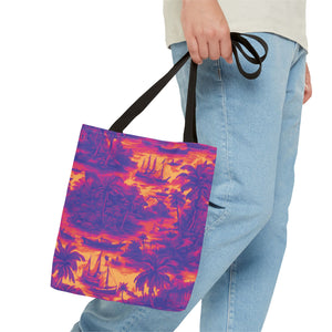Crazy Cool Tropical Toile Tote Bag, Yellow - 3 Sizes