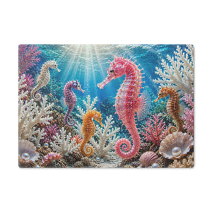 Glass Coffee Station Tray — Colorful Pink Seahorse Underwater Art