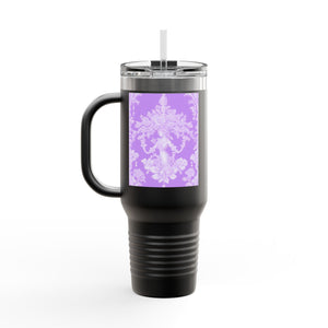 Insulated Travel Mug - 40oz - Perfect for Outdoor Adventures / Pearl Lady Toile/Amethyst