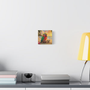 Tropical Beach Canvas - Tiki the Parrot Sunrise Wall Art, Yellow