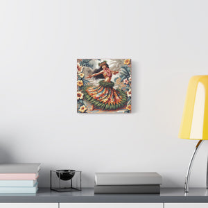 Tropical Wall Art ~ Hawaiian Hula Dancer Satin Canvas Print, Dark Red