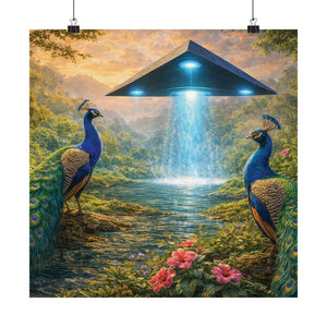 Sci‑Fi Wall Art/Poster ~ UFO and Peacocks