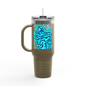 Insulated Travel Mug, 40oz / Wild Coral, Turquoise - Perfect for Outdoor Adventures