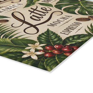 Glass Coffee Station Tray, 2 Sizes – Tropical Latte & Espresso Typography