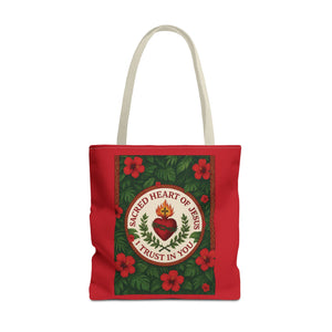 Religious Tote Bag - 3 Sizes / Sacred Heart of Jesus Prayer, Red