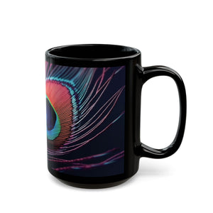 Black Coffee Mug - Peacock Eye Feather, Magenta
