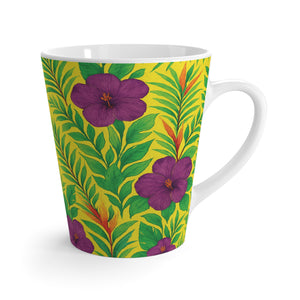 Latte White Mug - Midnight Flower Yellow
