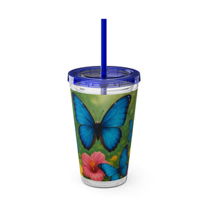 Tropical Tumbler with Straw | 16 oz : Morpho Butterflies Flight