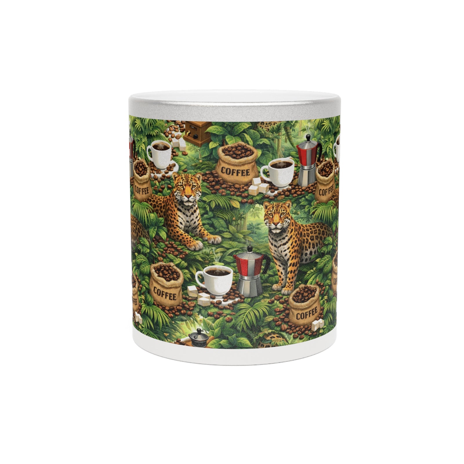 Tropical Metallic Mug, Gold or Silver — Leopard & Coffee