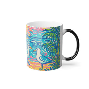 Color Morphing Mug, 11oz, Tropical Beach Seagulls