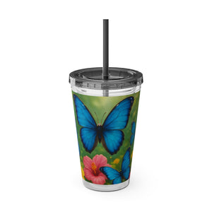 Tropical Tumbler with Straw | 16 oz : Morpho Butterflies Flight