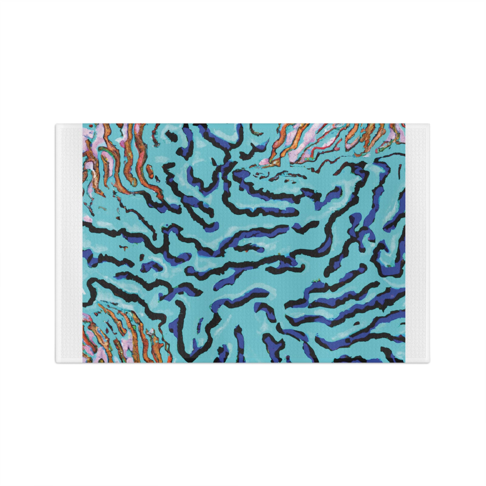Tropical Microfiber Coffee/Tea Towel — Wild Coral, Turquoise/White