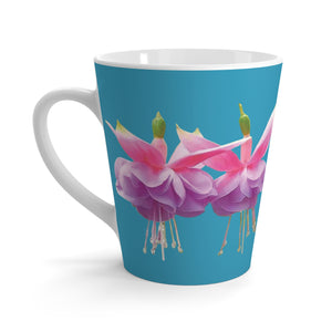 Latte White Mug, Floral - Tropical Fuschsias/Turquoise