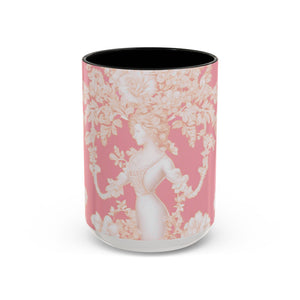 Accent Color Coffee Mug (11, 15oz), Pearl Lady Toile/Hibiscus Pink