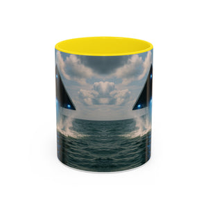Accent Coffee Mug (11, 15oz), 8 Colors - UFO and Dolphin