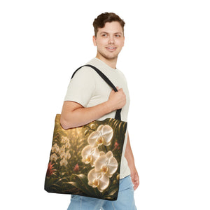 Orchid Garden Tote Bag — Sunlit White Orchid Floral All-Over Print