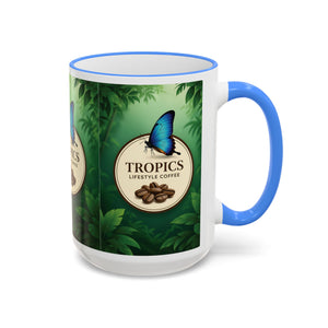 Accent Rim & Handle Coffee Mug — Tropics Lifestyle Coffee Butterfly Logo