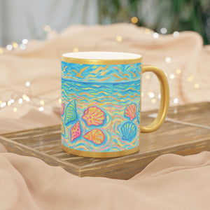 Tropical Metallic Mug, Silver - Glow Beach Seashells
