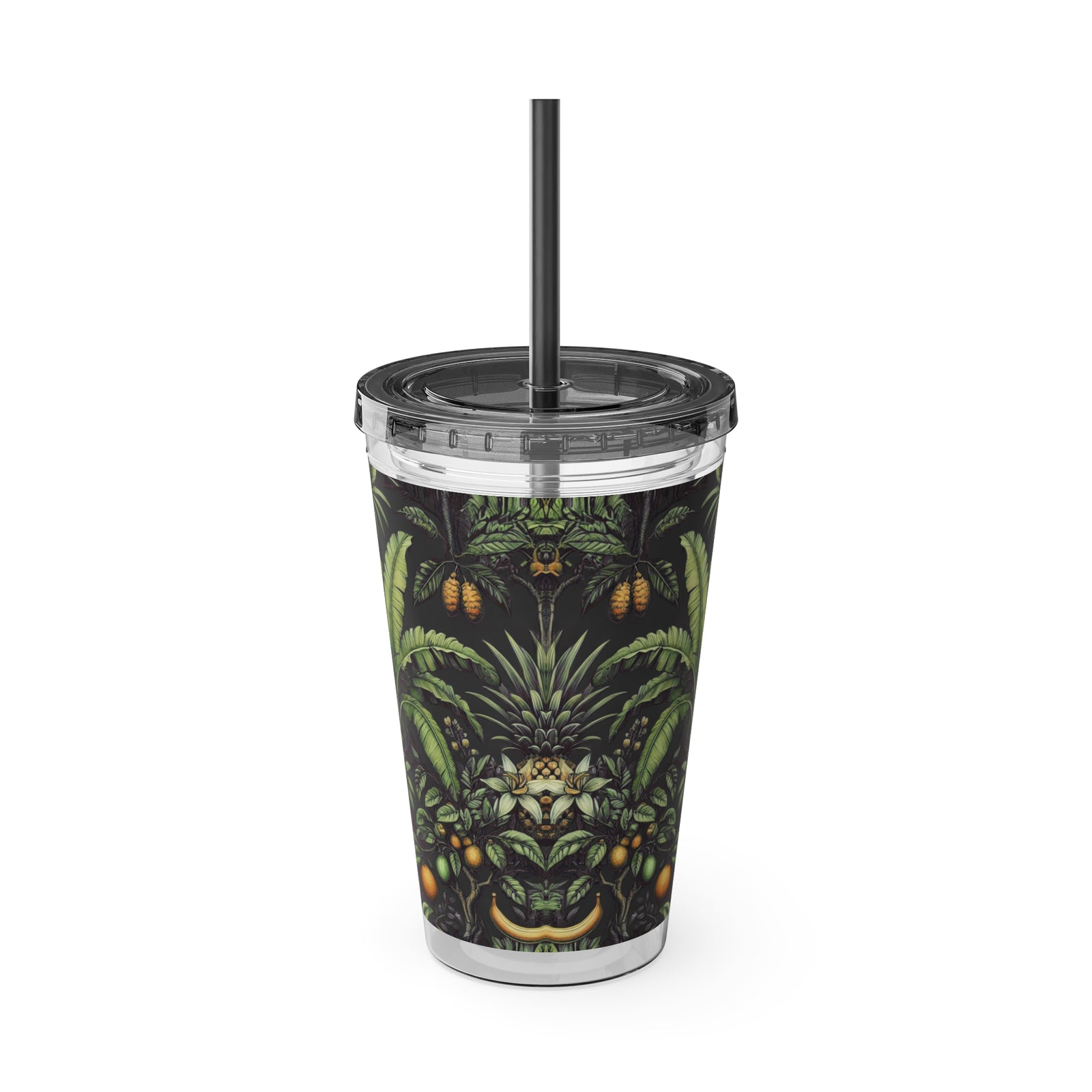 Tropical Tumbler with Straw | 16 oz: Tropical Fruit, Black