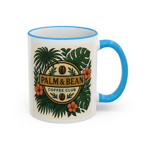 Accent Rim & Handle Coffee Mug — Palm & Bean Coffee Club Logo