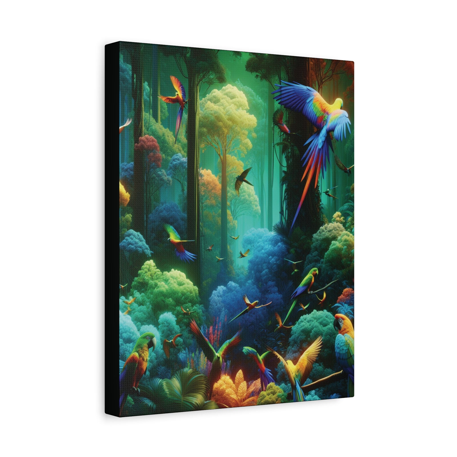 Tropical Parrots Canvas Wall Art — Vibrant Flight School Jungle Scene Matte