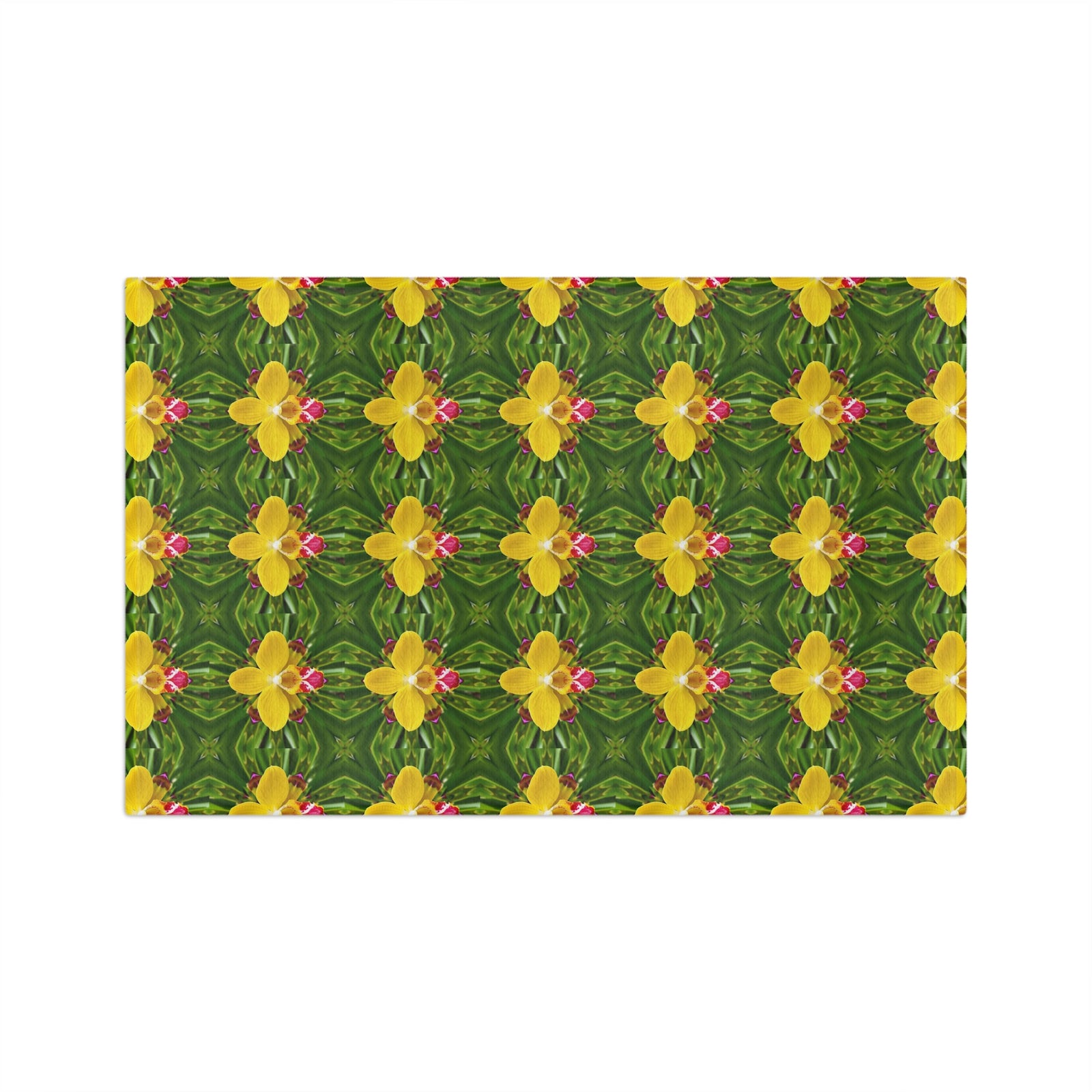 Tropical Microfiber Coffee/Tea Towel ~ Yellow Orchid Kaleidoscope