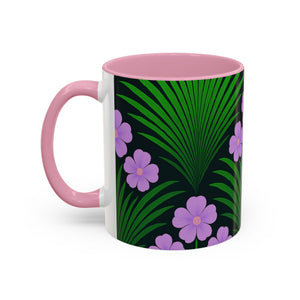 Accent Color Coffee Mug, Many Colors - 11oz & 15oz / Midnight Hibiscus Deco, Purple