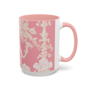 Accent Color Coffee Mug (11, 15oz), Pearl Lady Toile/Hibiscus Pink