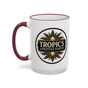 Accent Rim & Handle Coffee Mug — Tropics Lifestyle Coffee Pearl/Palm Logo